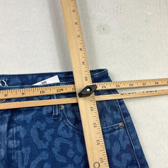 New York & Company Stretch Denim Pencil Skirt Blue Cheetah Print Slim Fit Size 8 - Picture 8 of 10